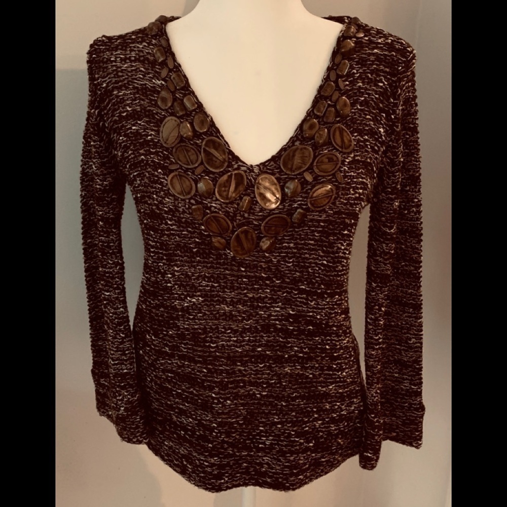 BCBGMaxazria designer sweater w/gold brass detailing, size S